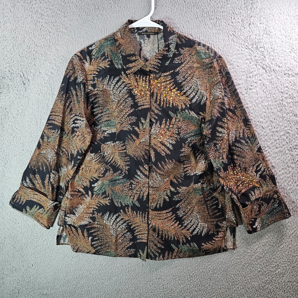 Kobi Halperin Shirt Top Women Small Button Up Cotton Silk Black Brown Green